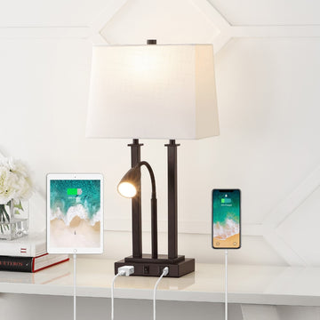 Blaire 23.75" 2-Light Modern Farmhouse Metal LED Table Lamp with USB Charging port - JONATHAN Y